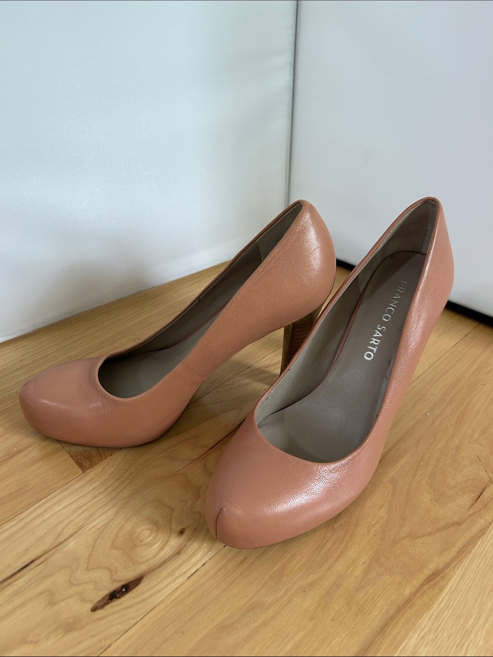 Franco Sarto Blush Leather Mid-Heel Pumps